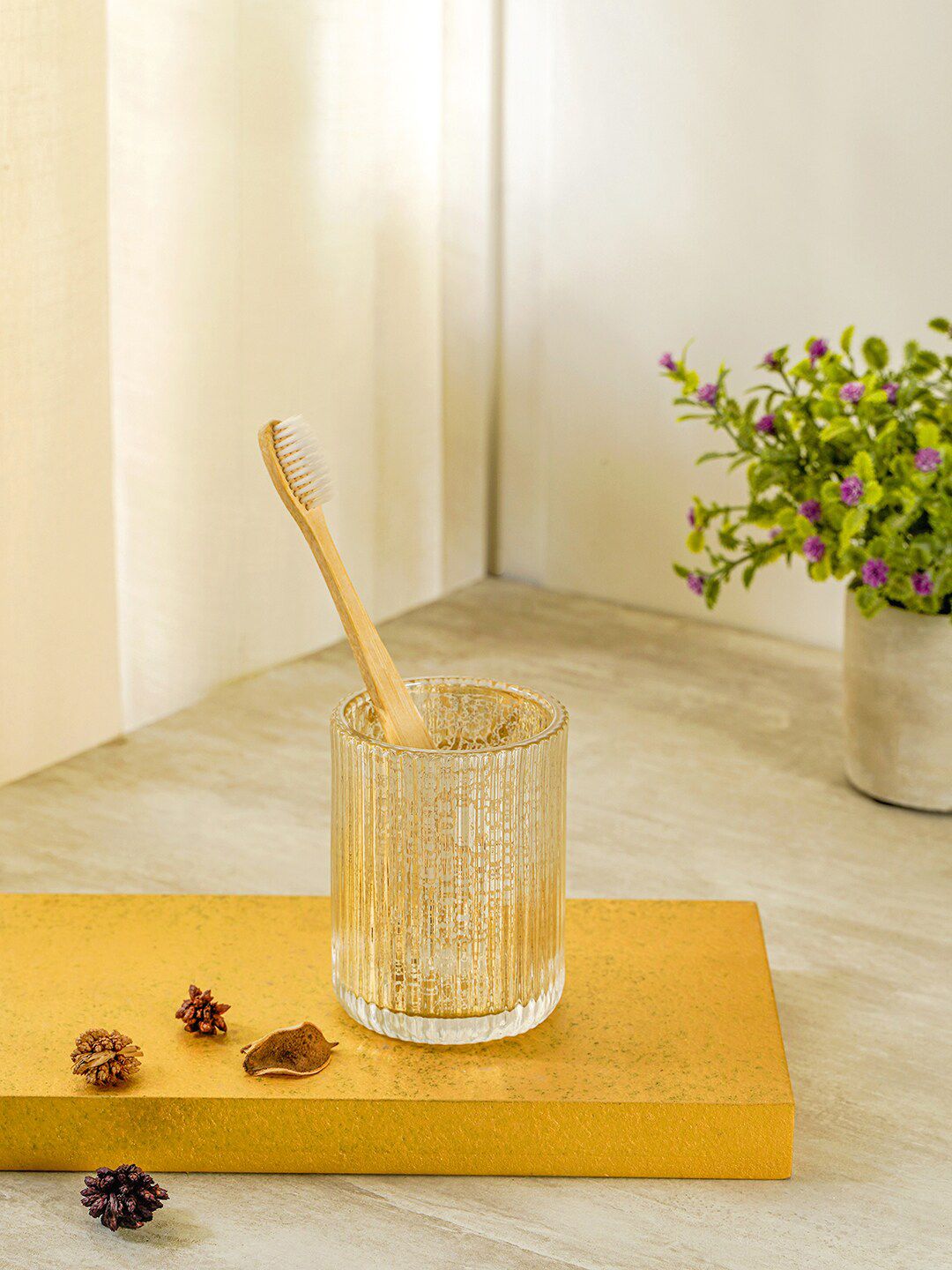 Pure Home and Living Gold Printed Glass Tumbler Price in India