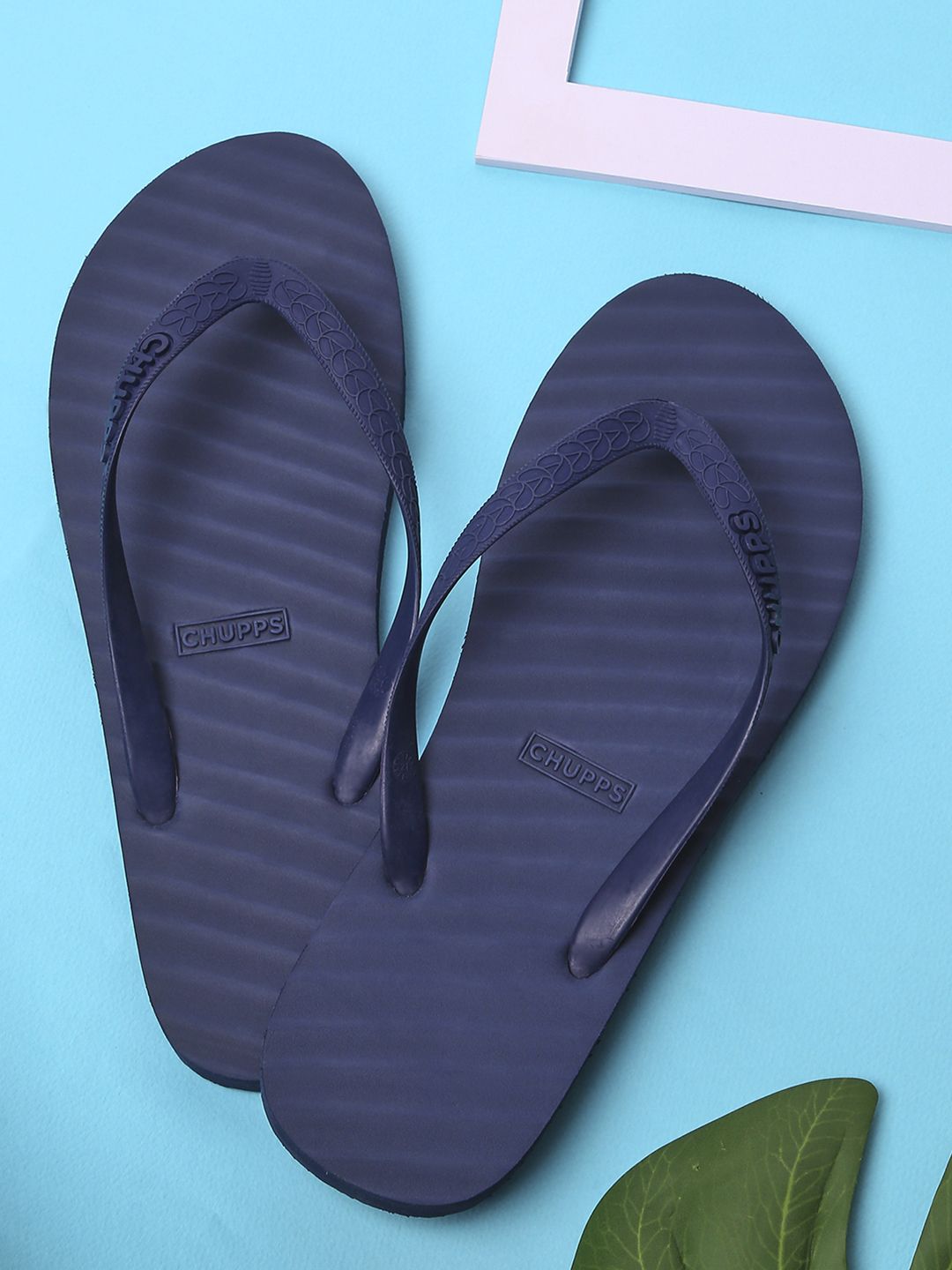 CHUPPS Women Banana Leaf Monochrome Navy Blue Natural Rubber Thong Flip-Flops Price in India