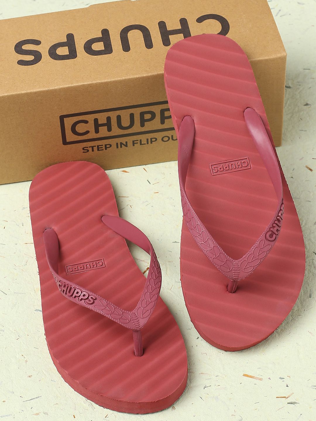 CHUPPS Women Banana Leaf Monochrome Maroon Natural Rubber Thong Flip-Flops Price in India