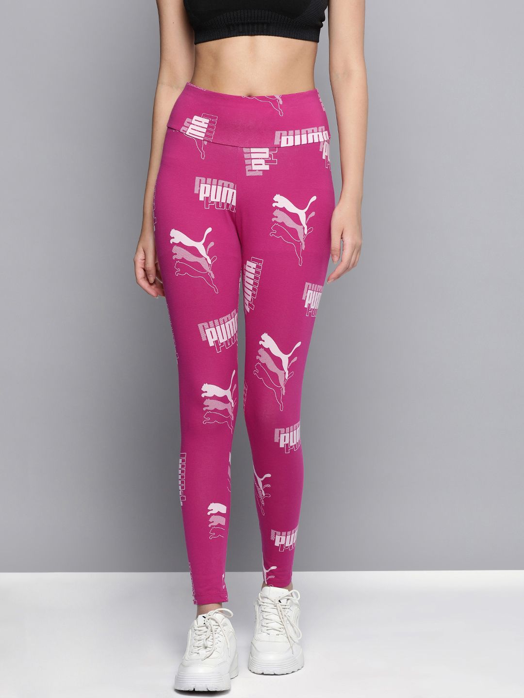 Puma Women Pink & White Brand Logo Printed Power Tights Price in India