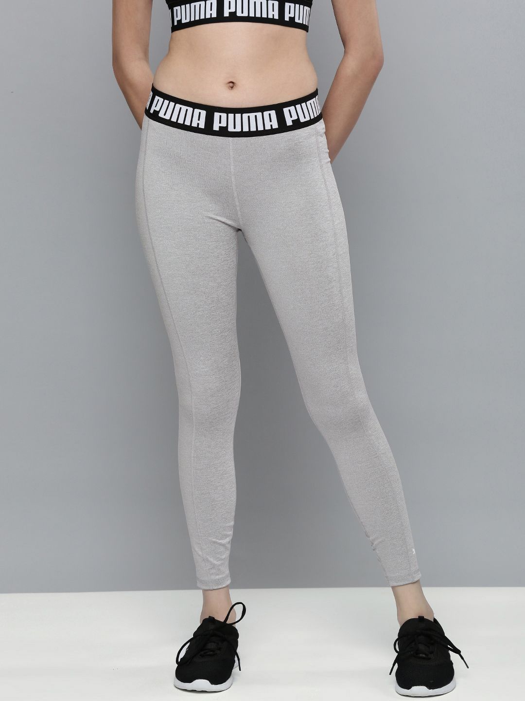 Puma Women Grey Brand Logo Printed Strong High Waisted Training Tights Price in India
