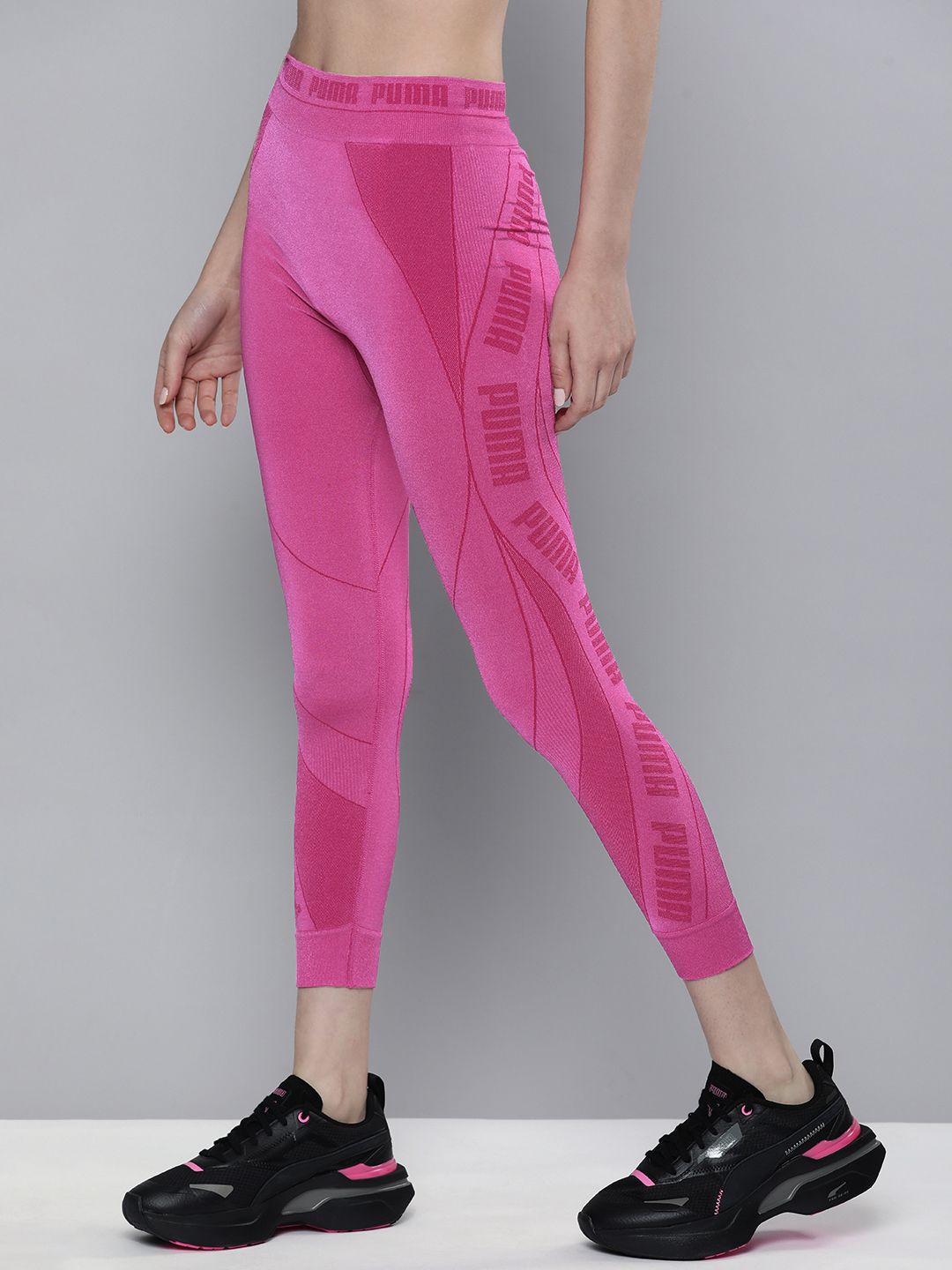 Puma Women Fuchsia Pink Brand Logo Printed High-Rise Tights Price in India