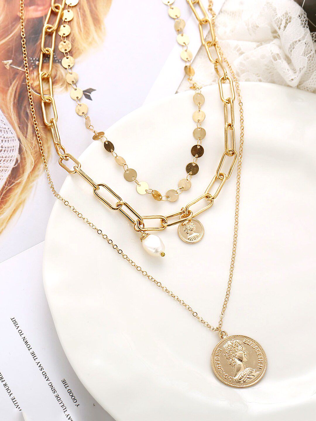 Yellow Chimes Gold-Toned Gold-Plated Layered Coin Necklace Price in India