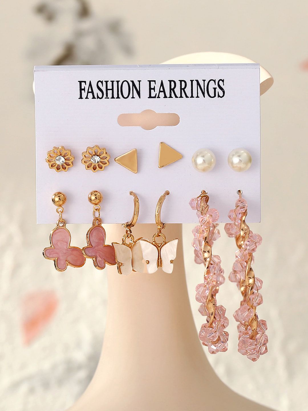 Yellow Chimes Pink Set Of 6 Gold Plated Quirky Studs Earrings Price in India