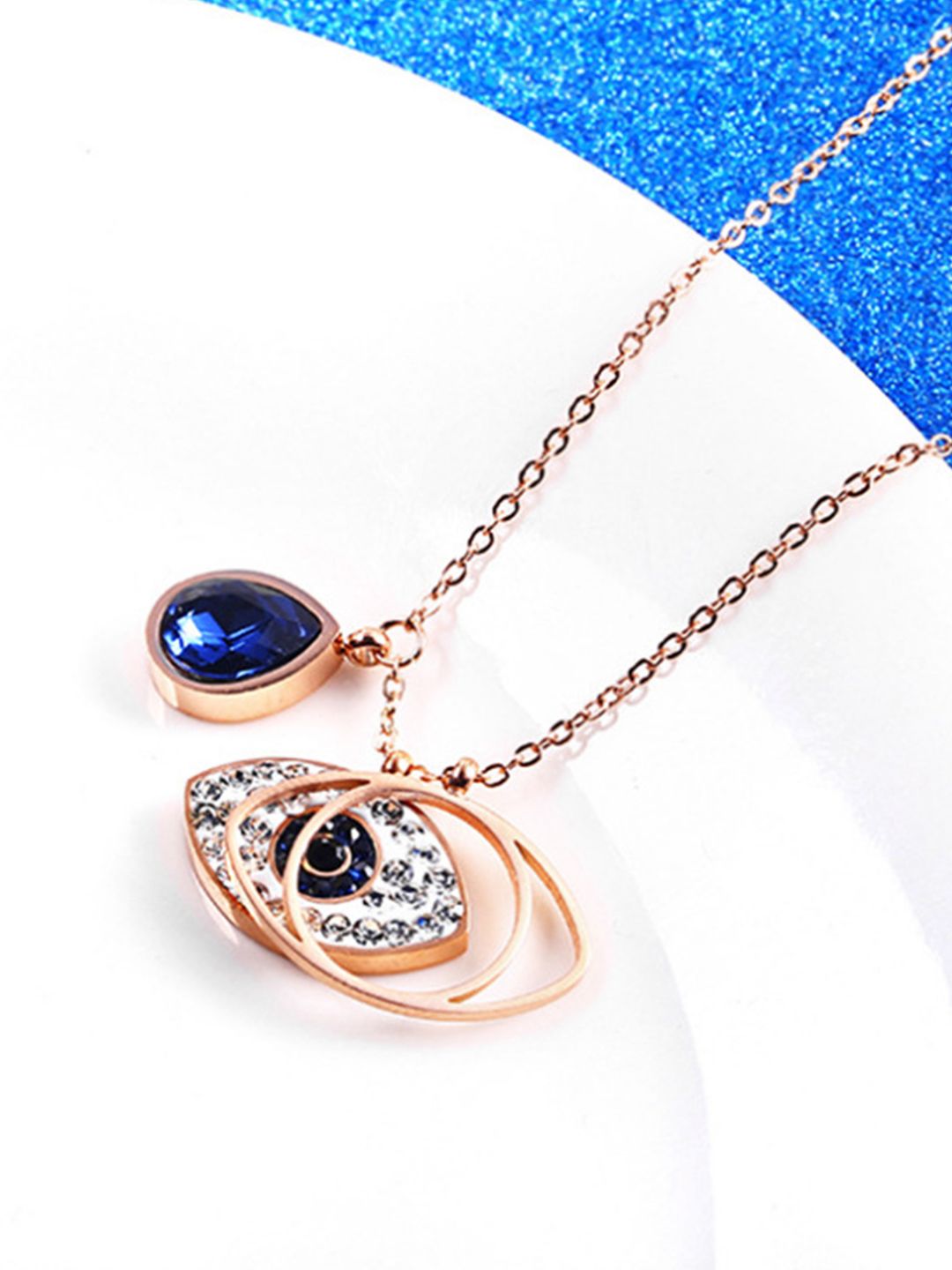 Yellow Chimes Rose Gold-Plated Evil Eye Crystal Necklace Price in India