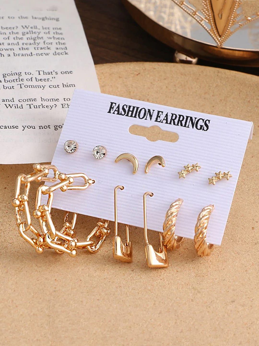 Yellow Chimes Gold-Toned Set of 6 Quirky Studs Earrings Price in India