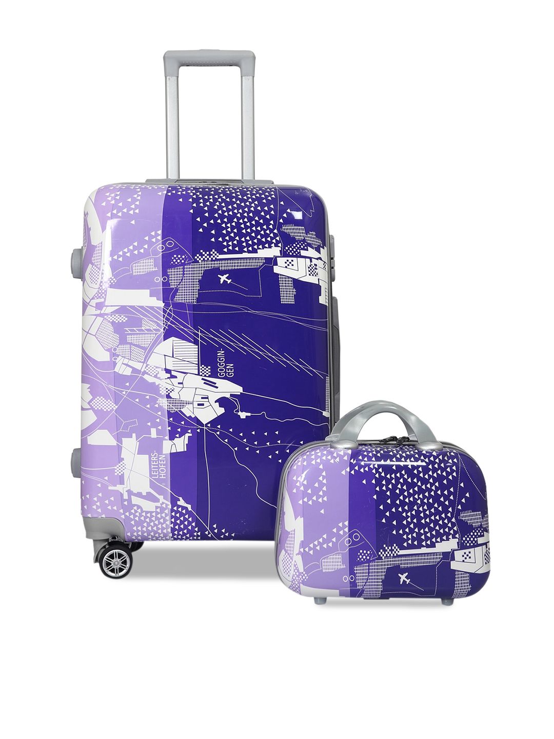 Polo Class Set Of 2 White & Purple Hard-Sided Trolley Suitcase & Vanity Bag Price in India