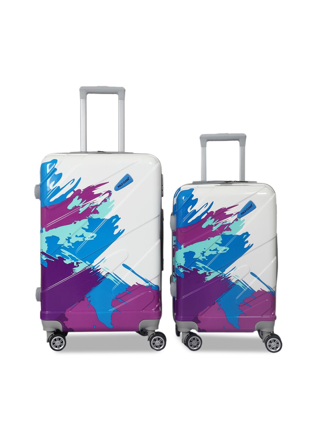Polo Class Set Of 2 Blue Printed Hard Case 360 Degree Rotation Trolley Suitcases Price in India