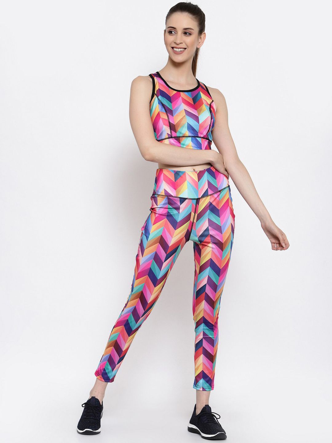 Selvia Women Pink & Blue Geometric Slim-Fit Tracksuit Price in India