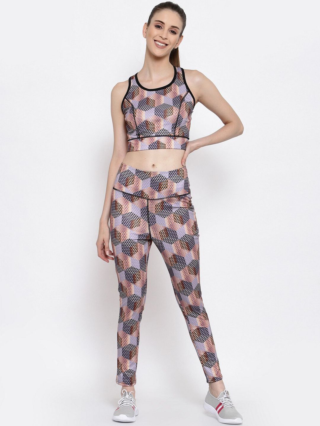 Selvia Women Violet & Black Printed Slim Fit Knitted Tracksuit Price in India