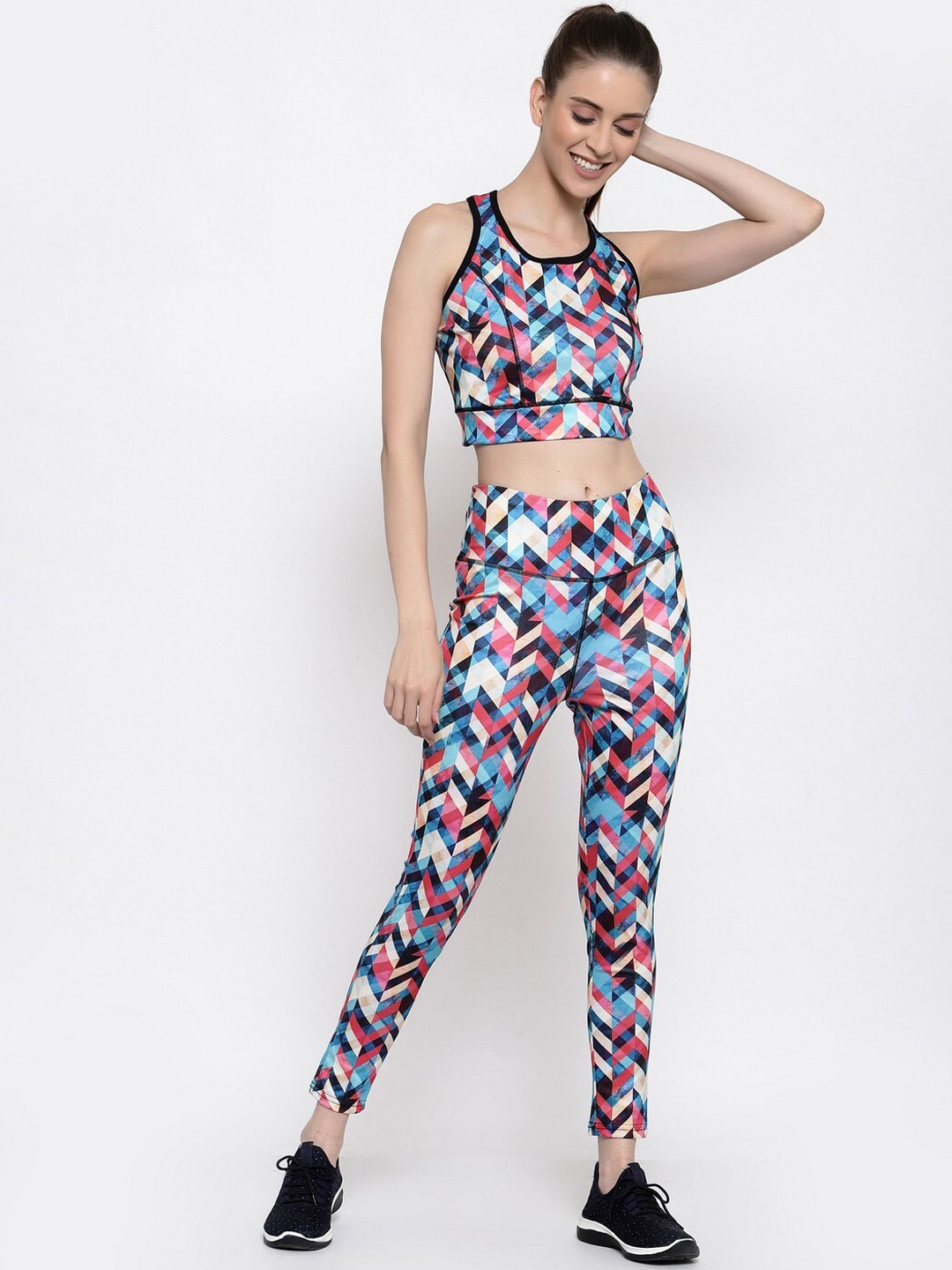 Selvia Women Blue & Pink Printed Slim Fit Tracksuit Price in India
