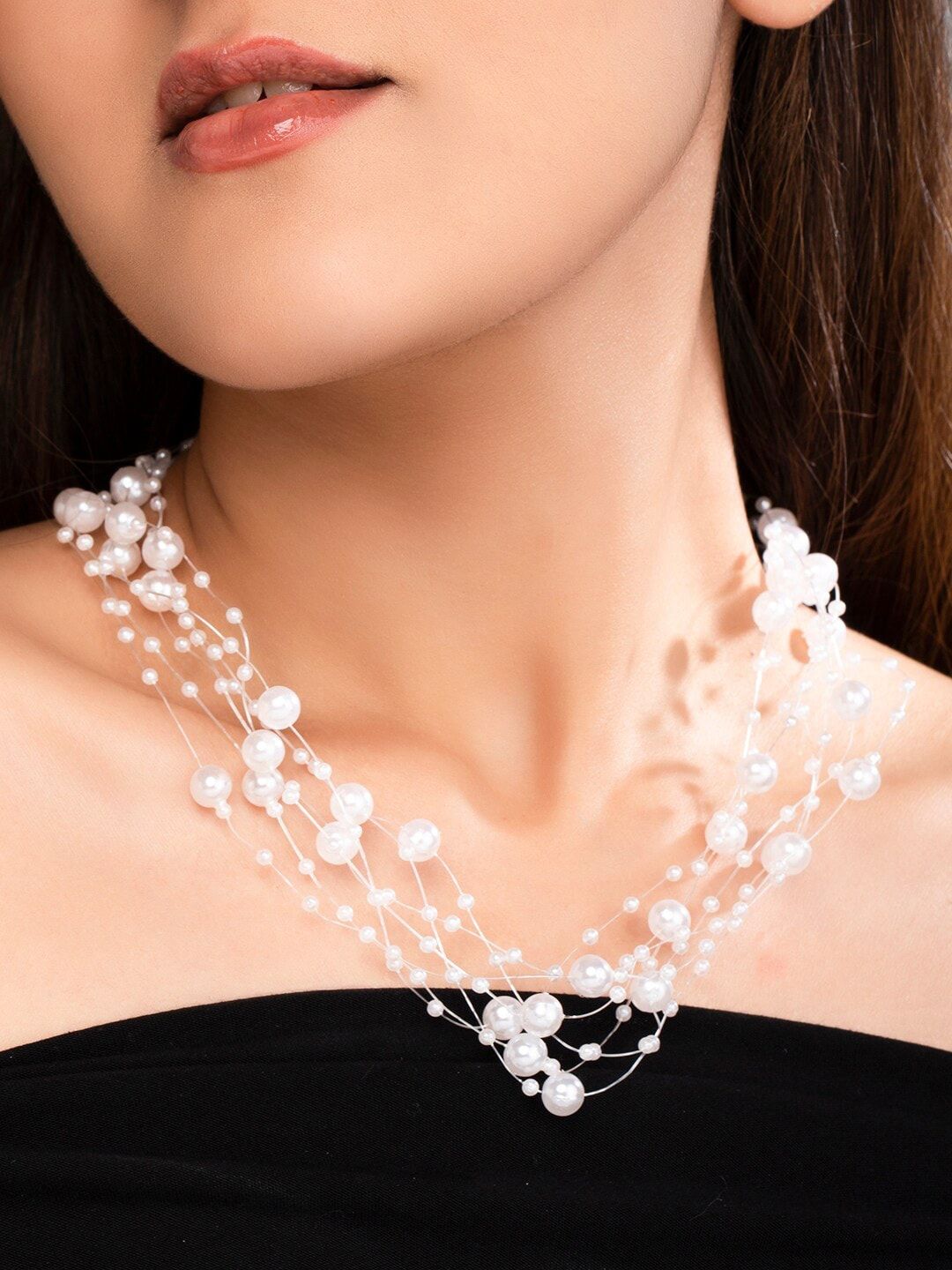 TOKYO TALKIES X rubans FASHION ACCESSORIES White Pearl Layered Necklace Price in India