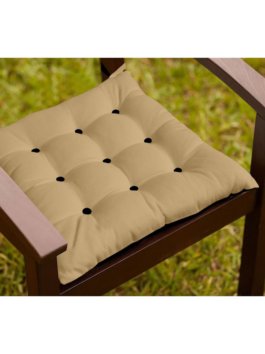 Lushomes Beige & Black Cotton Chair Cushion Price in India