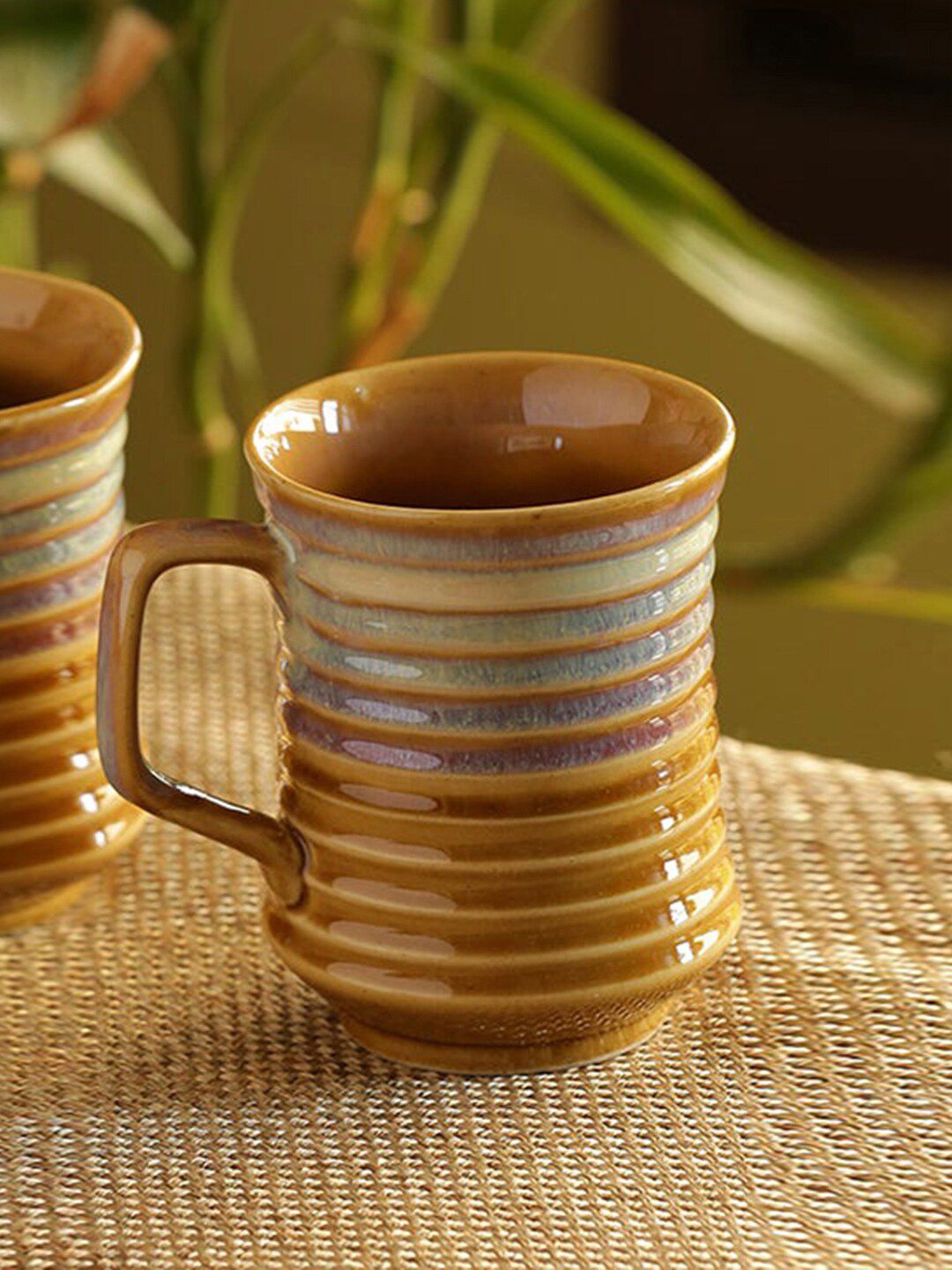 ExclusiveLane Mustard Handcrafted Printed Ceramic Glossy Coffee Mugs Price in India