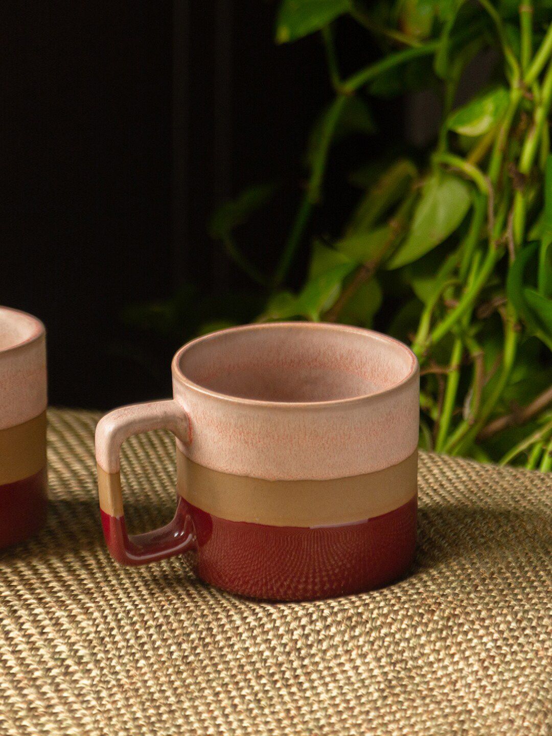 ExclusiveLane Peach-Coloured & Maroon Handcrafted Solid Ceramic Glossy Mugs Set of Cups and Mugs Price in India