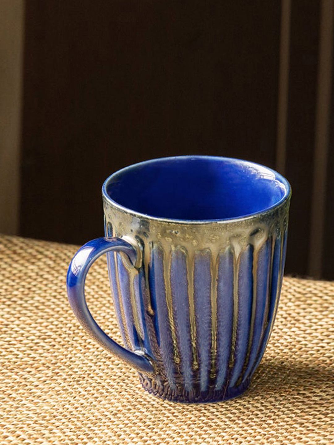 ExclusiveLane Blue Textured Ceramic Glossy Coffee Mugs Price in India