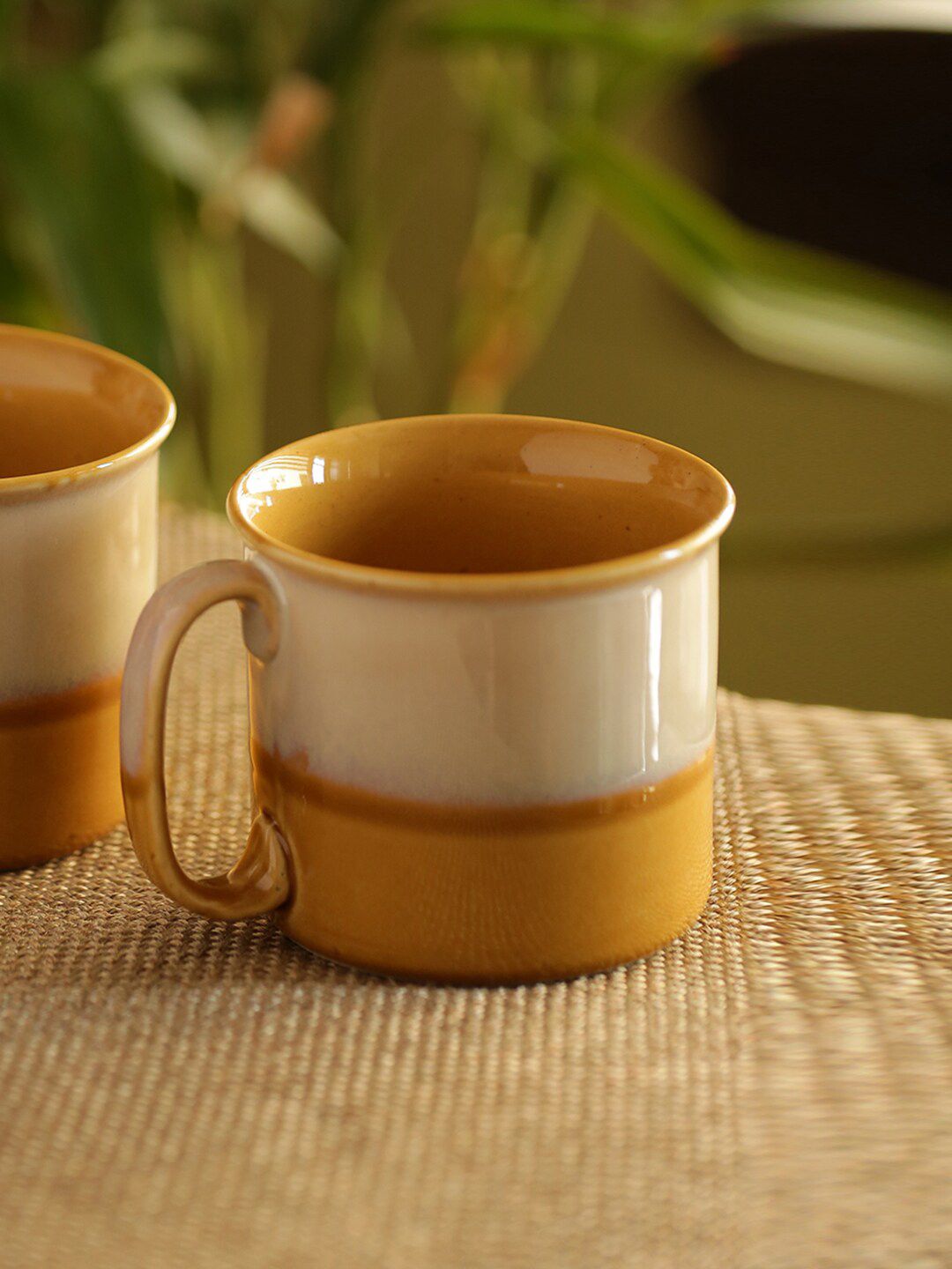 ExclusiveLane Mustard & Off White Colourblocked Coffee Mug Price in India
