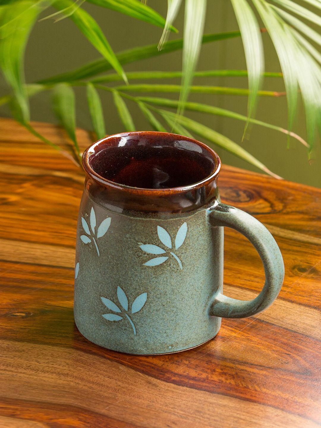 ExclusiveLane Sea Green & Brown Printed Ceramic Glossy Coffee Mugs Price in India