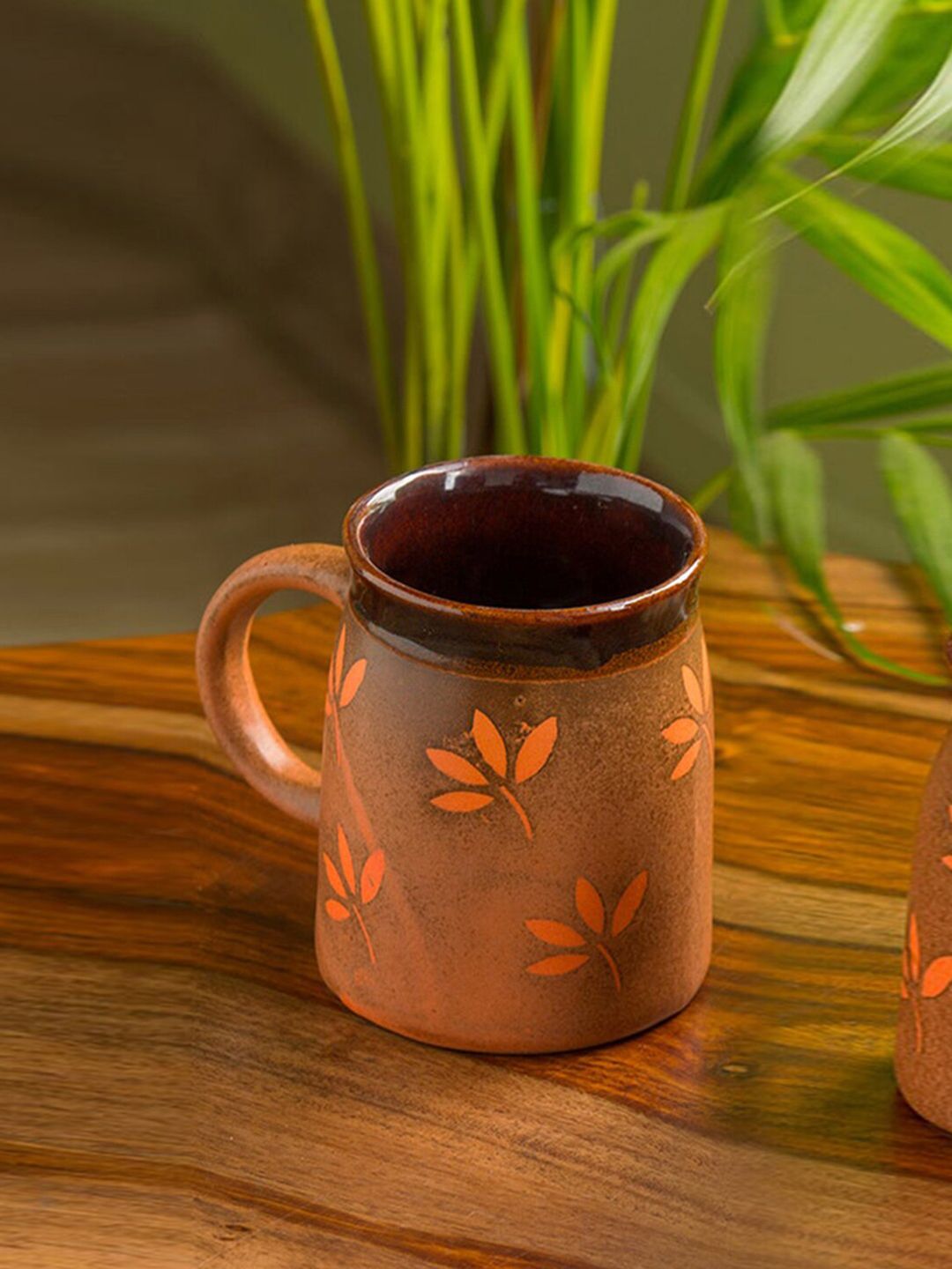 ExclusiveLane Orange  Brown Leaf Sips Handglazed Studio Pottery Ceramic Glossy Coffee Mugs Price in India