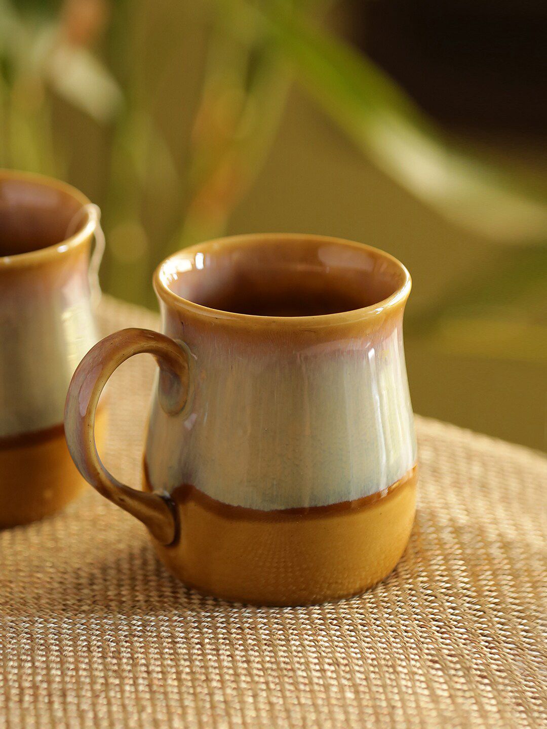 ExclusiveLane Mustard & Cream-Coloured Handcrafted Printed Glossy Coffee Mugs Price in India