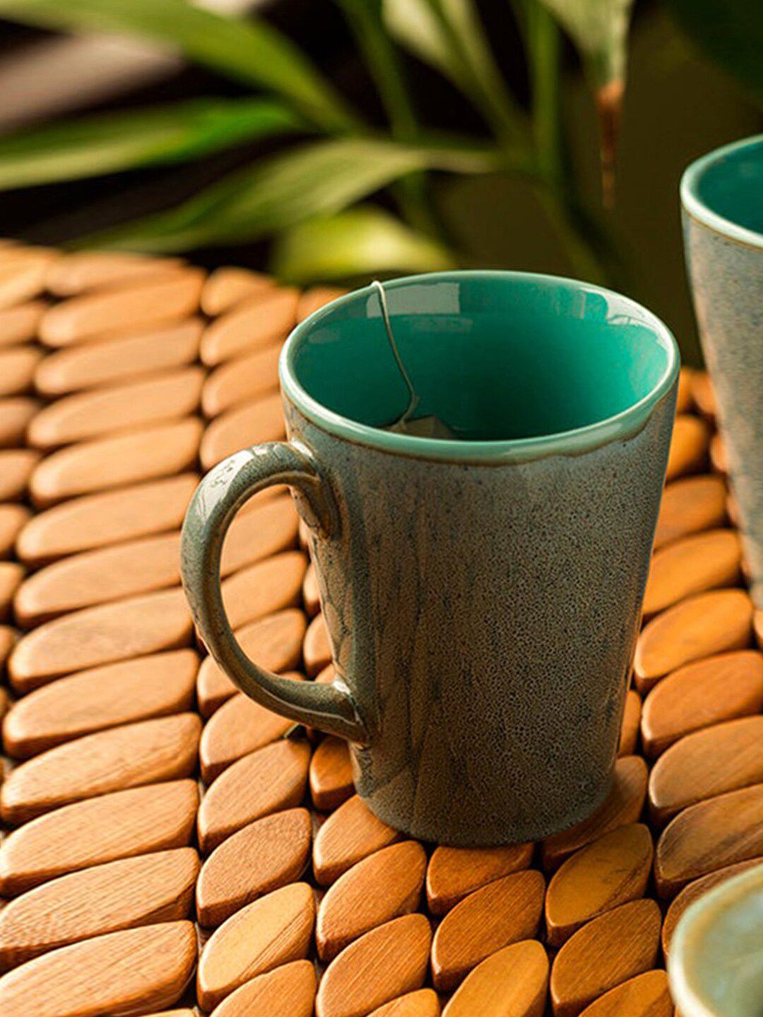 ExclusiveLane Teal Handcrafted Solid Ceramic Glossy Coffee Mugs Price in India