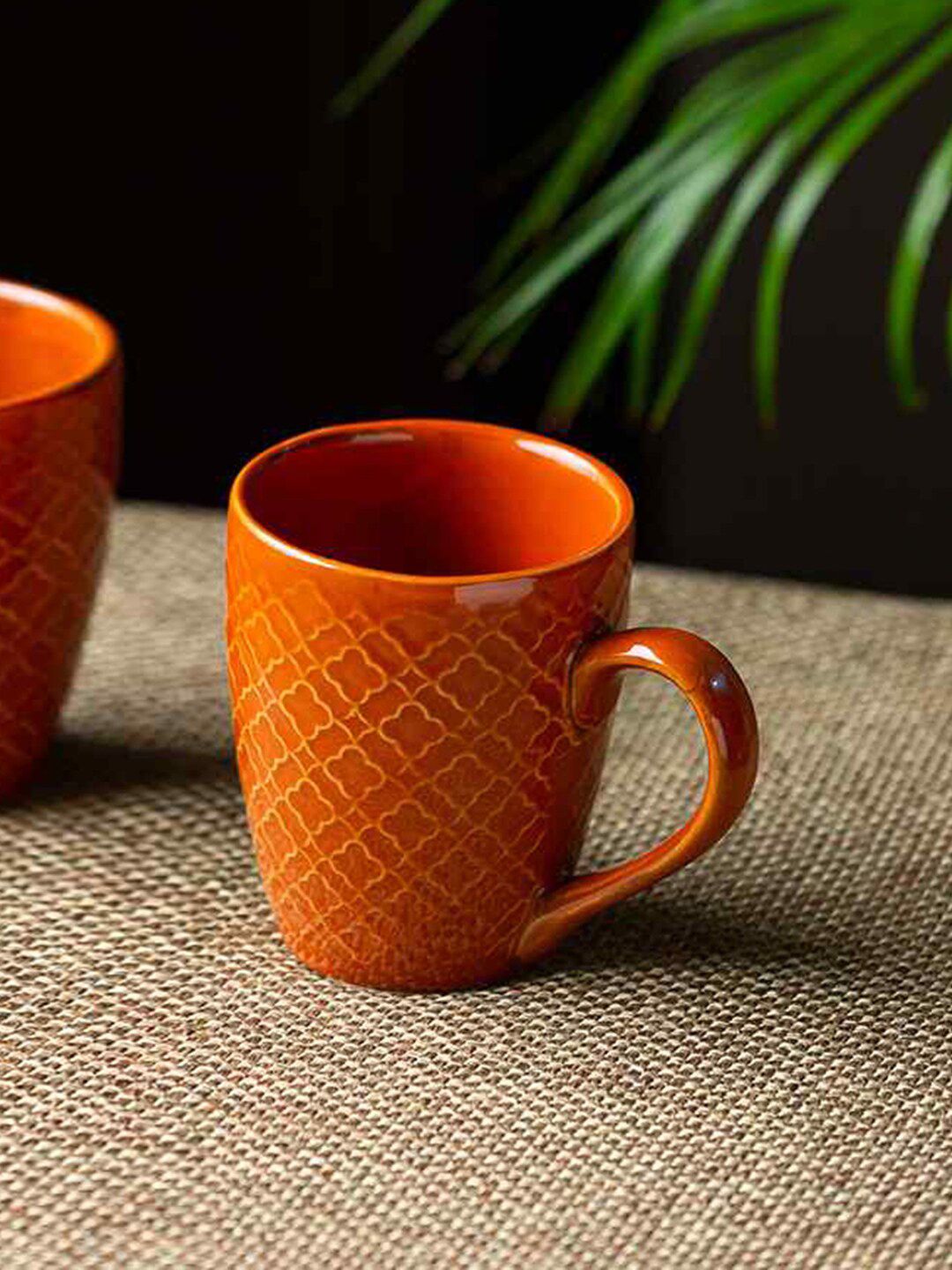 ExclusiveLane Tan Textured Ceramic Glossy Coffee Mugs Price in India
