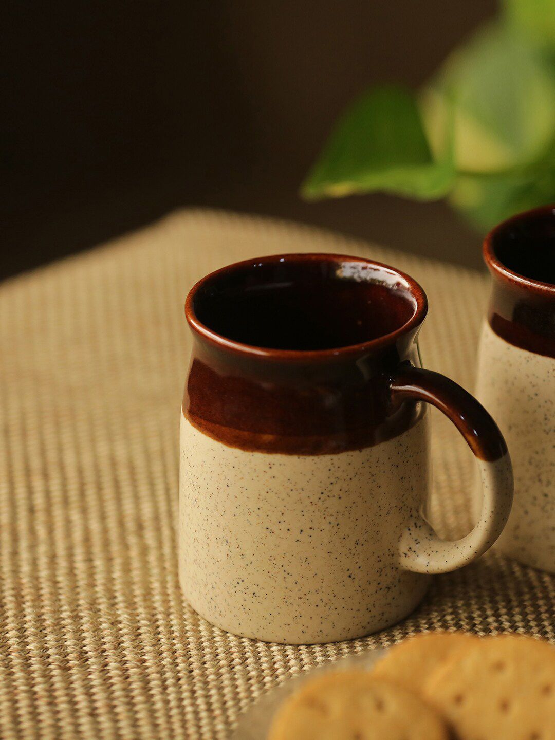 ExclusiveLane Brown & Cream-Coloured Handcrafted Printed Ceramic Glossy Mug & Cup Set Price in India