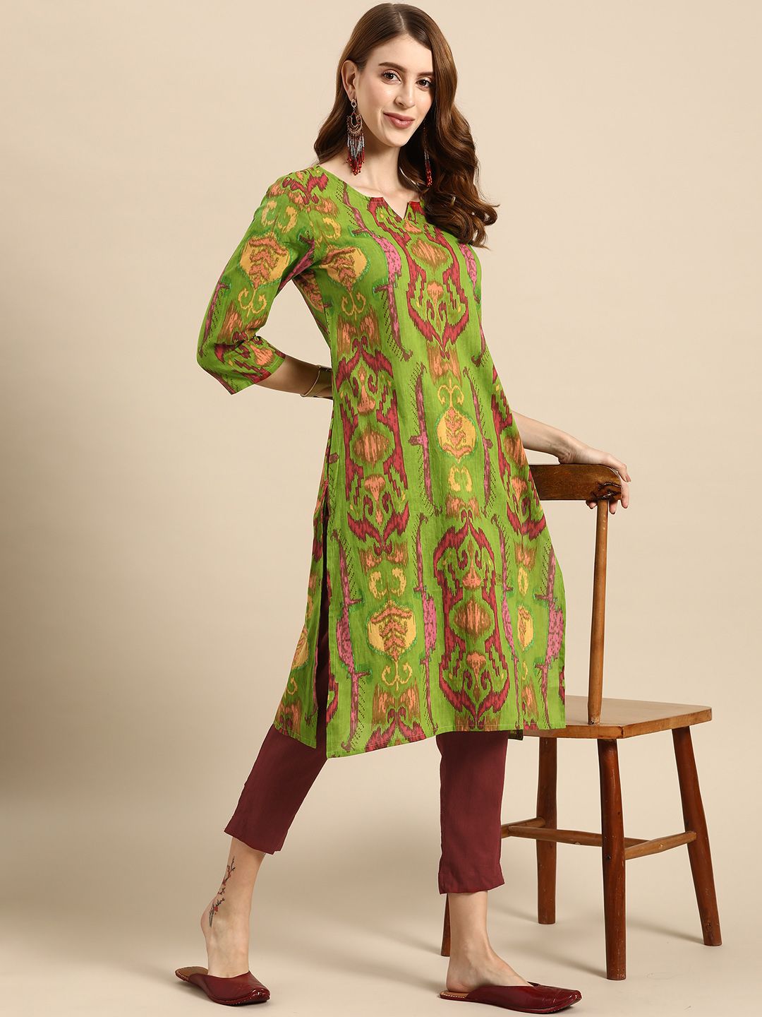 Sangria Women Green Ethnic Motifs Printed Pure Cotton Kurta with Trousers Price in India