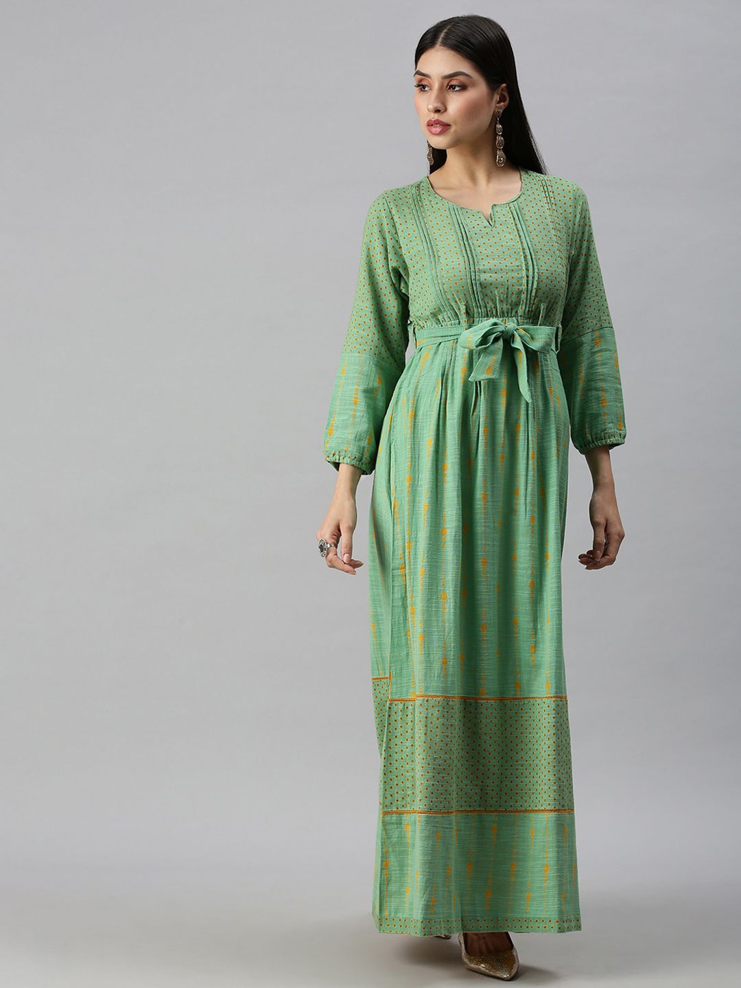 SHOWOFF Women Green Ethnic Maxi Dress Price in India