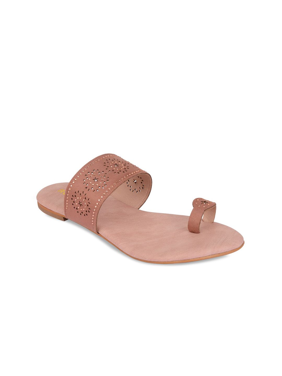 Rocia Women Pink Textured Leather Ethnic One Toe Flats with Laser Cuts Price in India