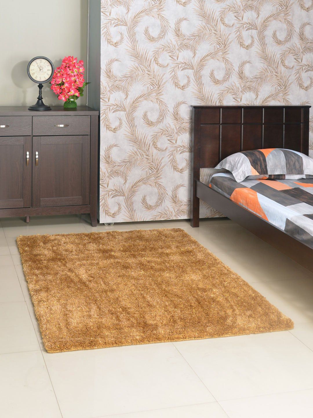 Athome by Nilkamal Gold Lurex Shaggy Rug Price in India