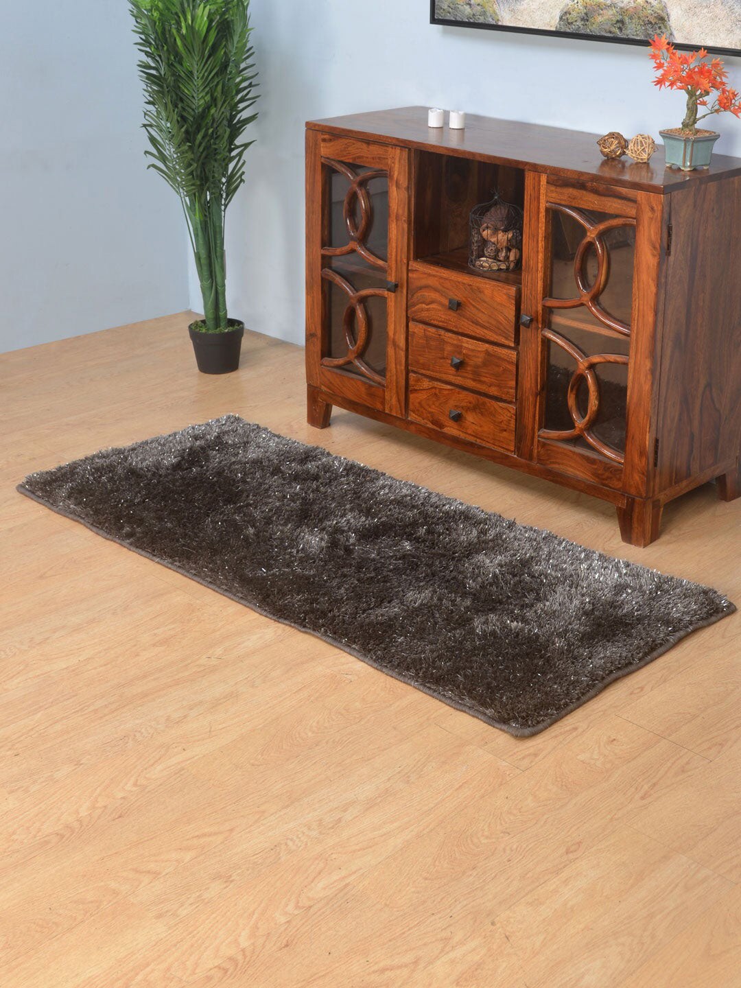 Athome by Nilkamal Brown Lurex Shaggy Floor Rug Price in India