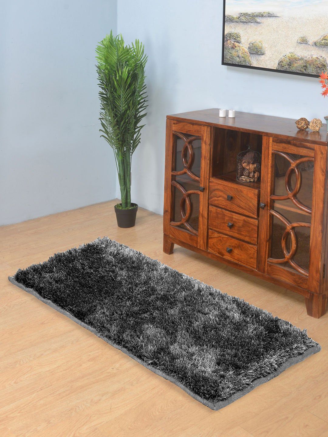 Athome by Nilkamal Grey Lurex Shaggy Rug Carpet Price in India