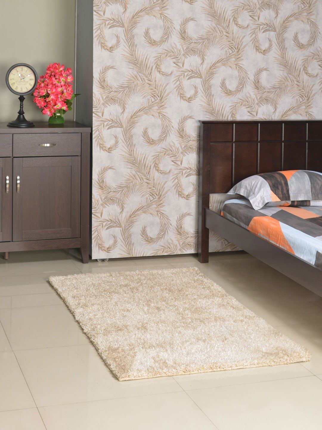 Athome by Nilkamal Cream Lurex Shaggy Rug Carpet Price in India