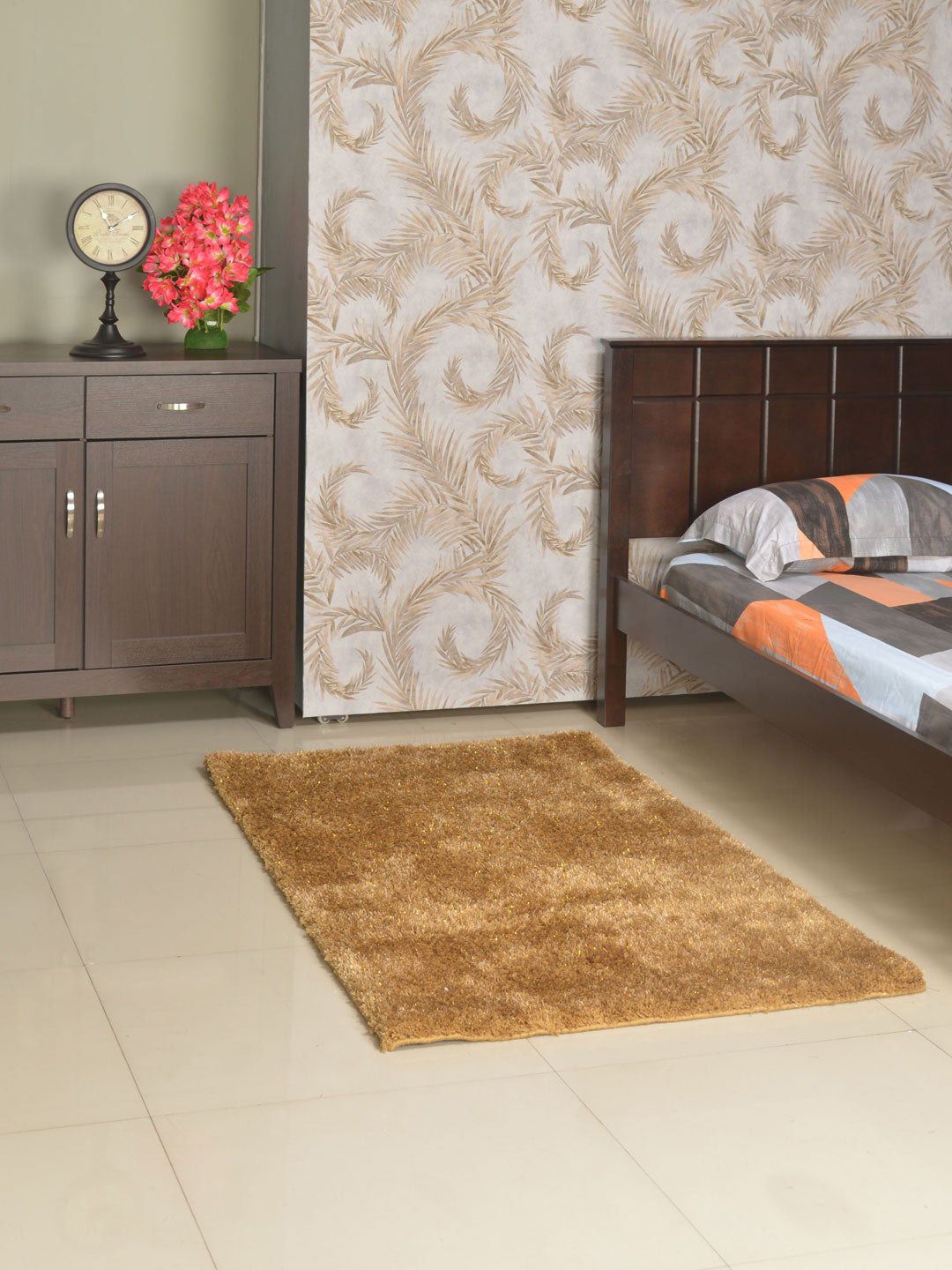 Athome by Nilkamal Gold-Toned Lurex Shaggy Floor Rug Price in India