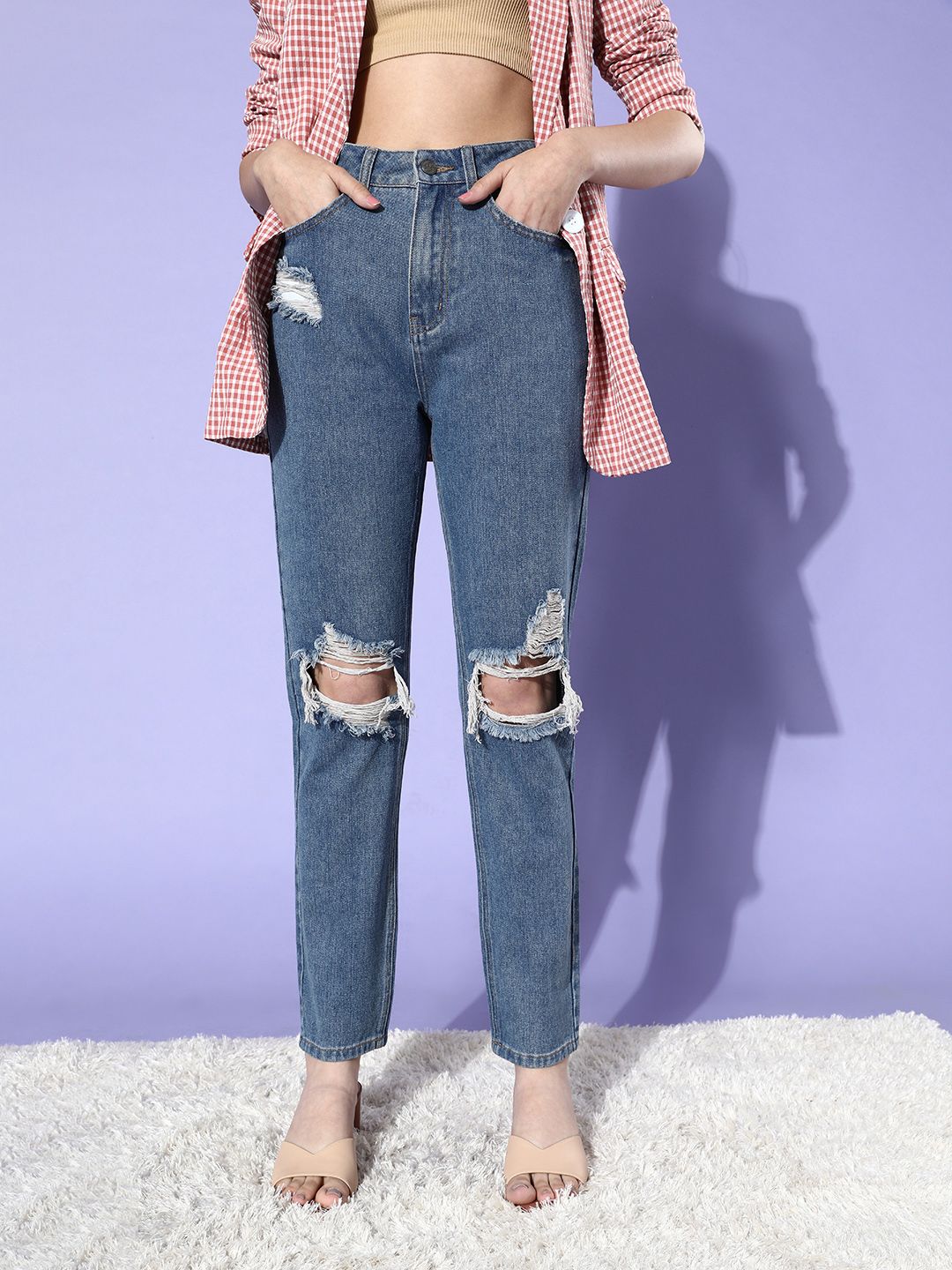 COVER STORY Women Stunning Blue Mid-Rise Straight Fit Stretchable Jeans