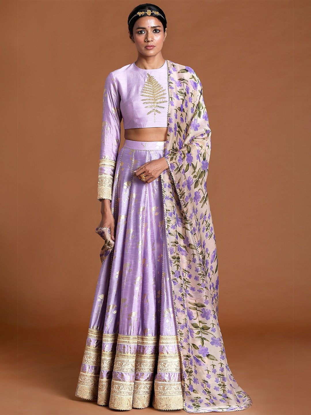 Masaba Lavender & Green Printed Ready to Wear Lehenga & Blouse With Dupatta Price in India