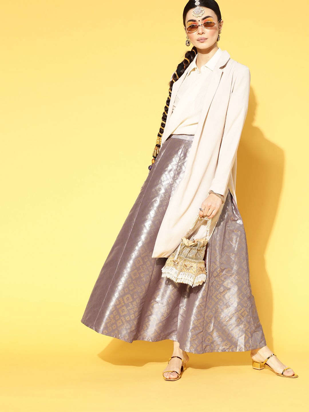Libas Women Taupe Geometric Indie Print Skirt