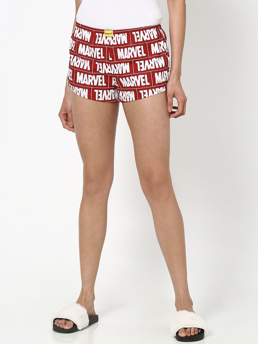 Bewakoof Women Red & White Printed Lounge Shorts Price in India