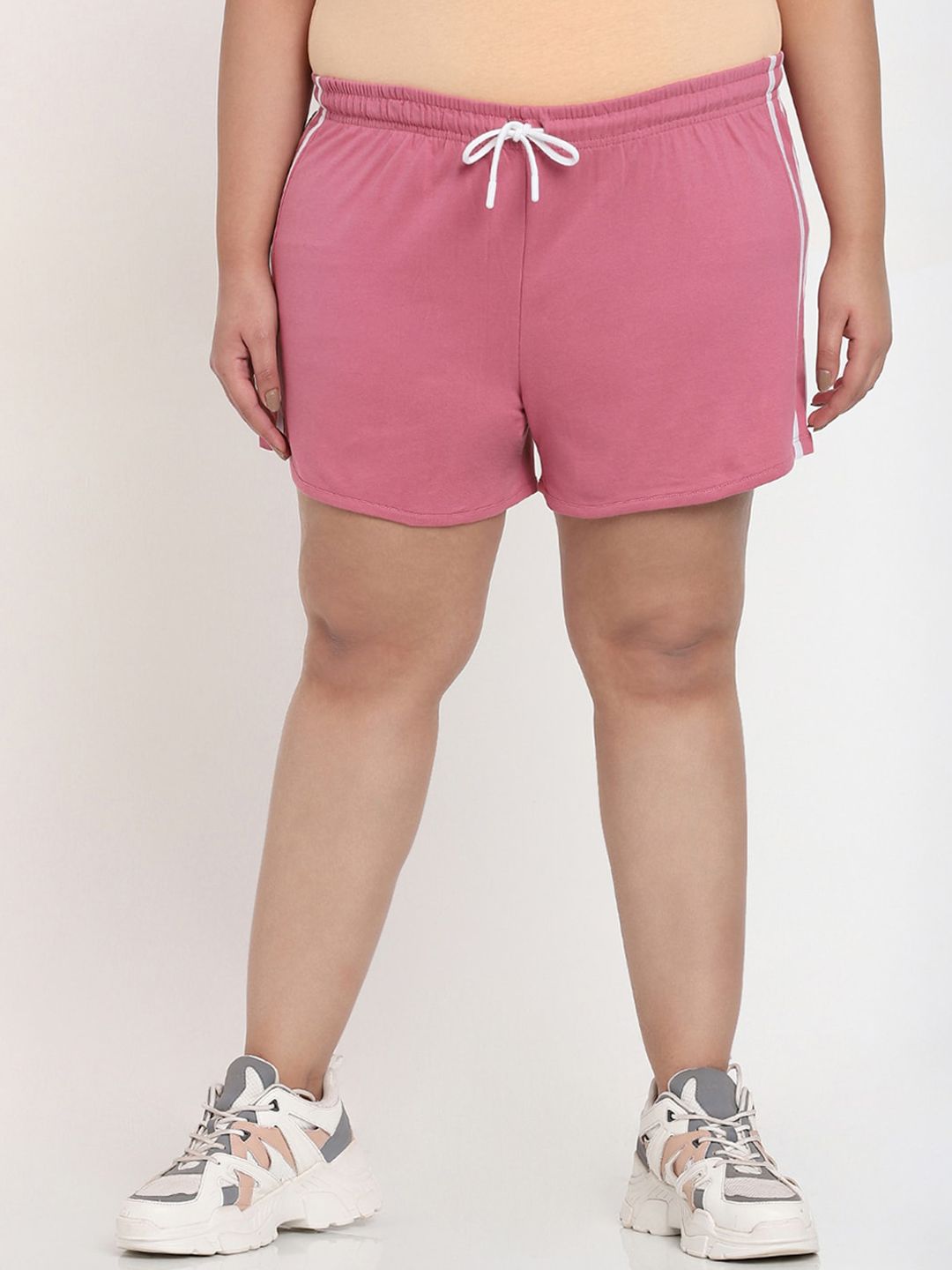 Bewakoof Plus  Women Pink Solid Sports Shorts Price in India