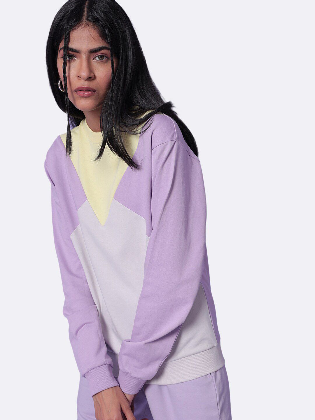 Bewakoof Women Purple Colourblocked Sweatshirt Price in India