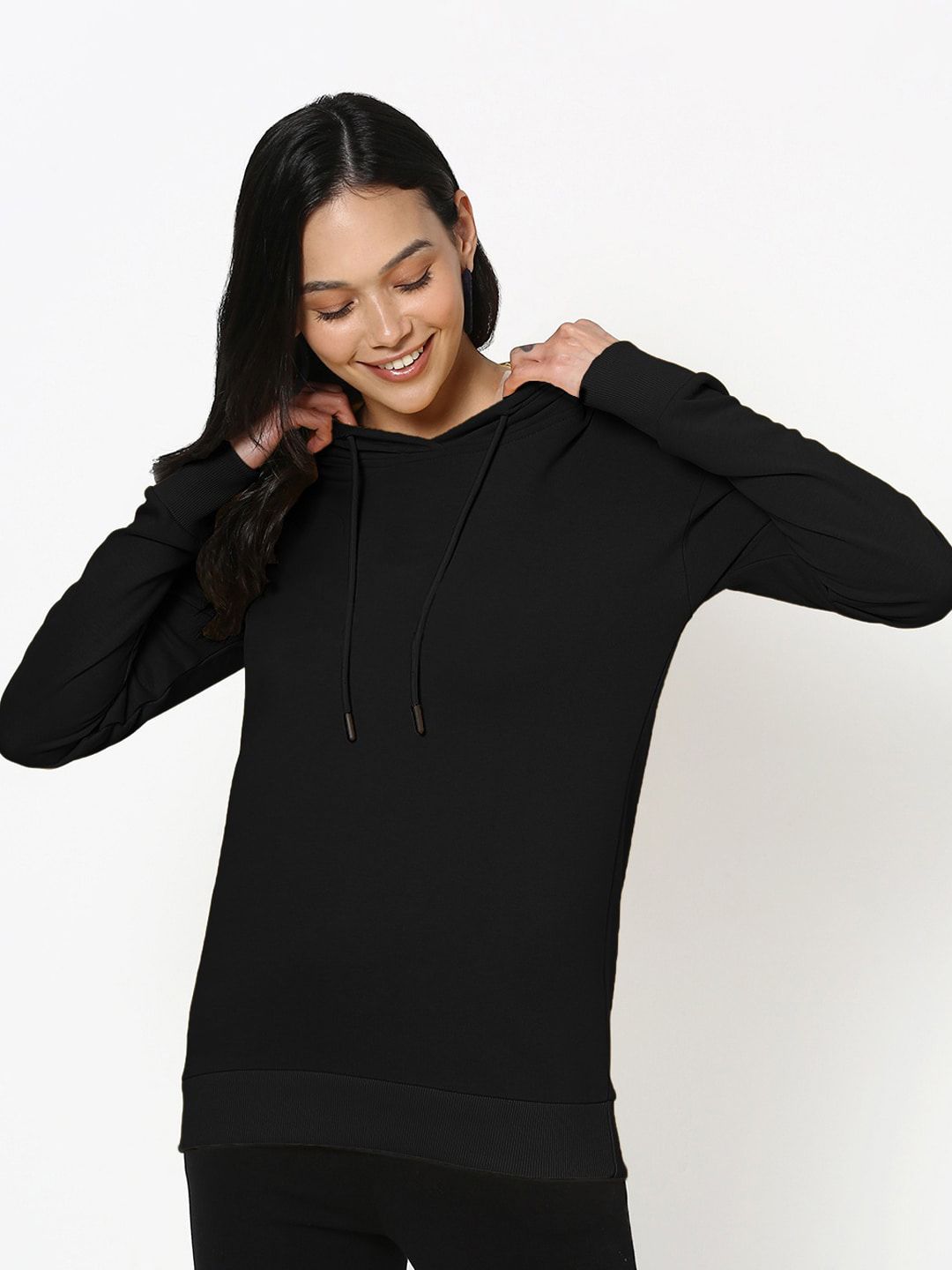 Bewakoof Women Black Solid Hooded Sweatshirt Price in India