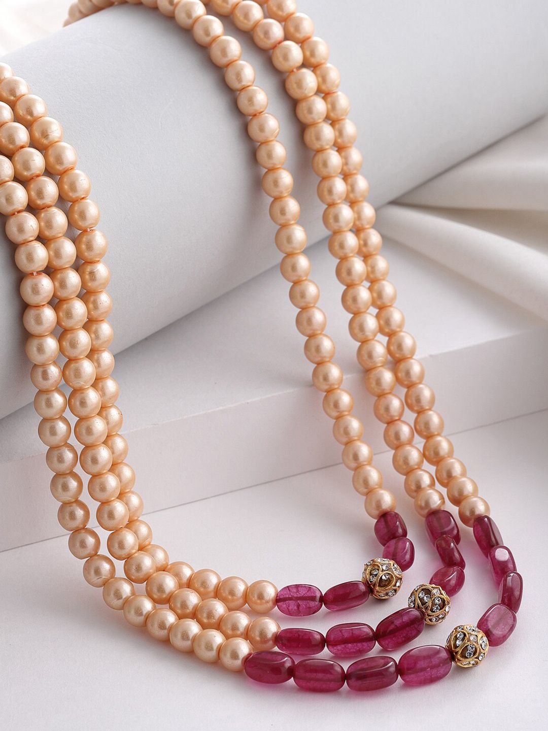 DUGRISTYLE Gold-Plated & Pink Sterling Silver Pearls Layered Necklace Price in India