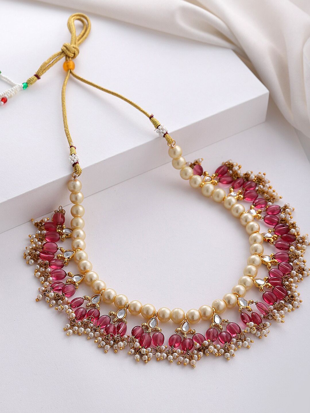 DUGRISTYLE Gold-Toned & Red Sterling Silver Gold-Plated Necklace Price in India