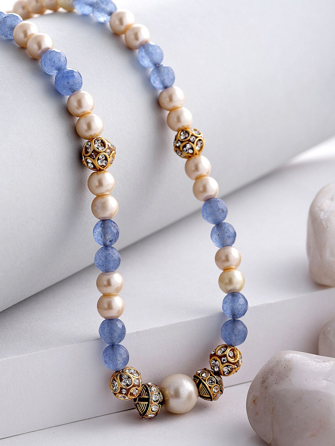 DUGRISTYLE Gold-Toned & Blue Sterling Silver Gold-Plated Handcrafted Necklace Price in India
