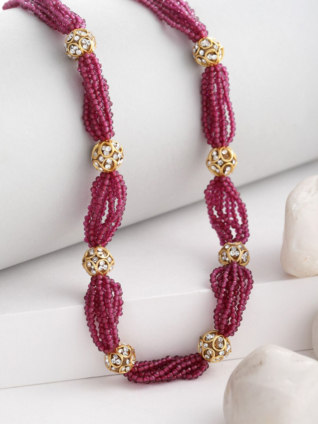 DUGRISTYLE Gold-Toned & Pink Sterling Silver Gold-Plated Handcrafted Necklace Price in India