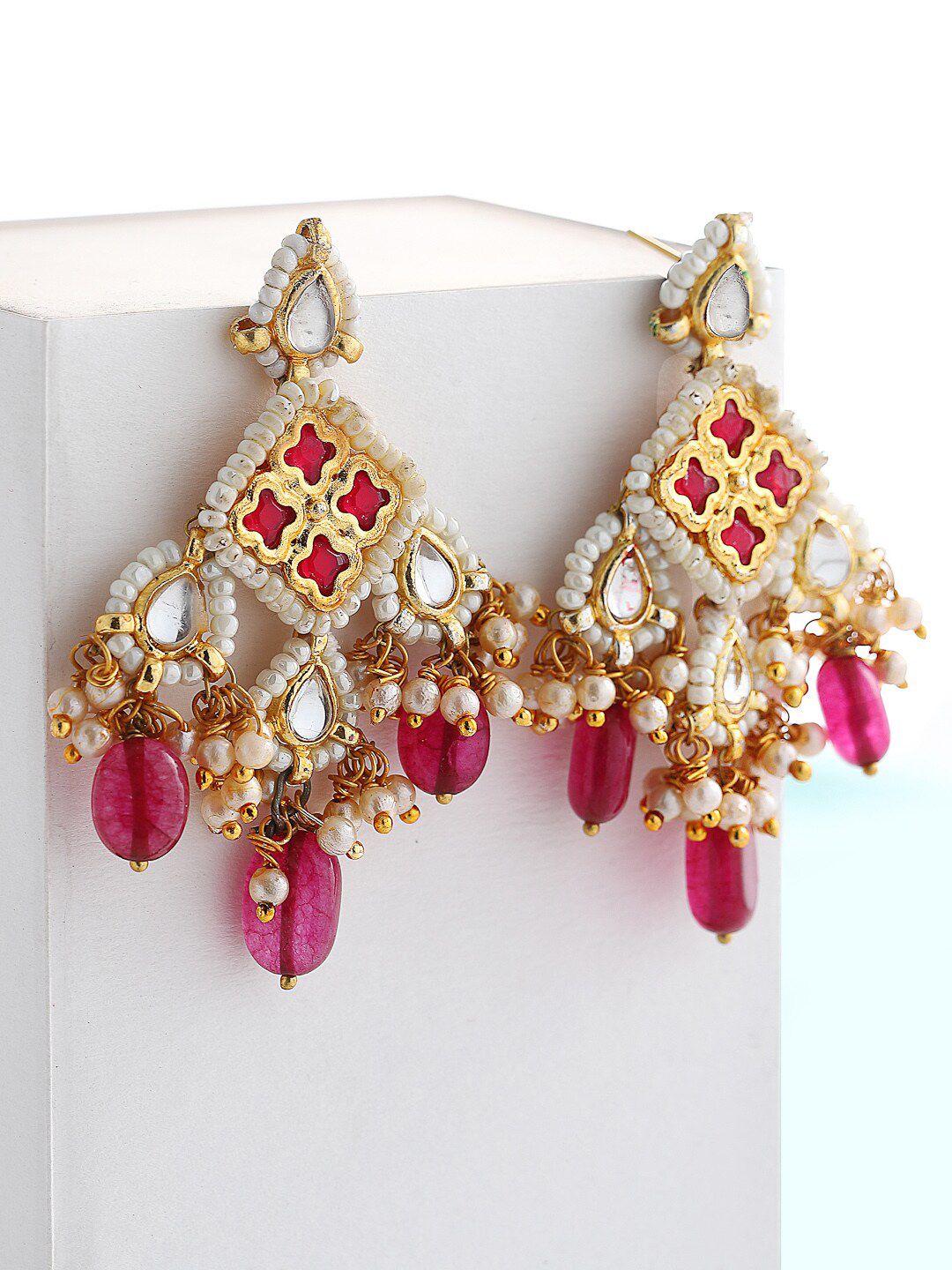 DUGRISTYLE Gold-Plated Red Sterling Silver Contemporary Drop Earrings Price in India