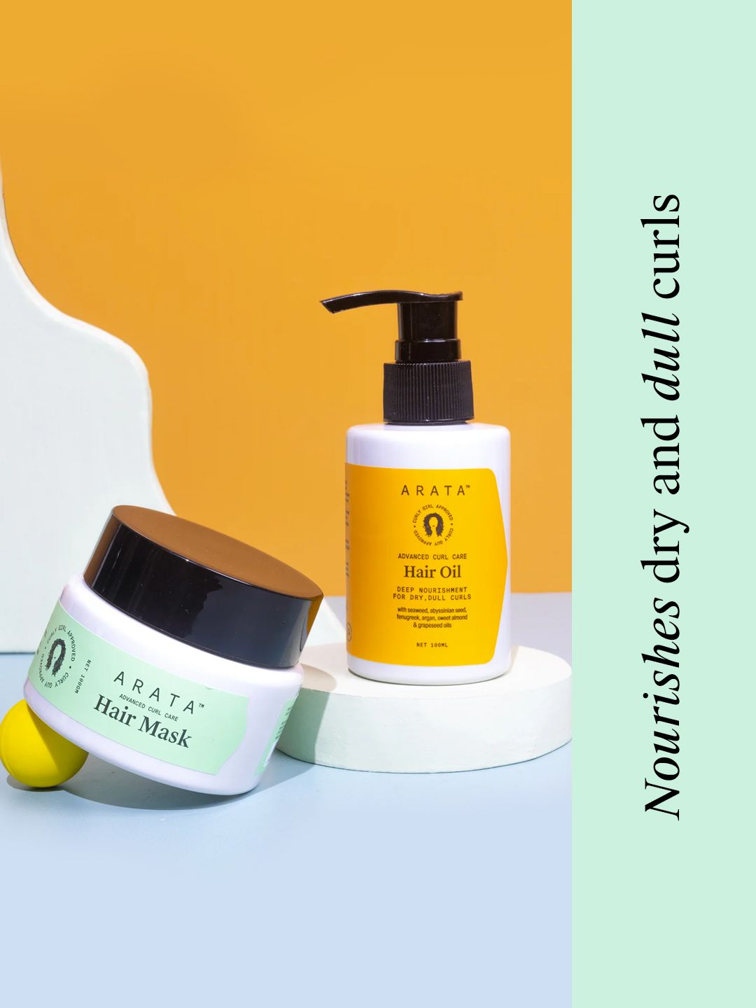 ARATA Set of Advanced Curl Care Vegan Quenching Nourishment Hair Oil & Hair Mask