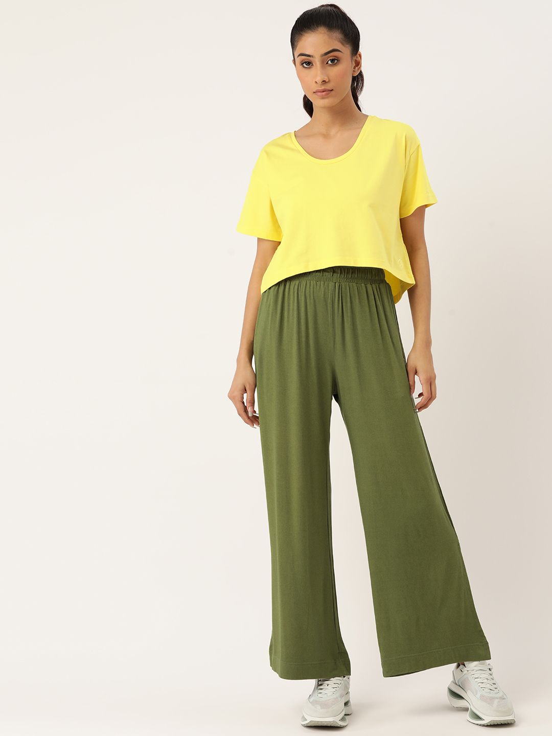 KICA Women Yellow & Green Solid T-Shirt & Track Pants Set
