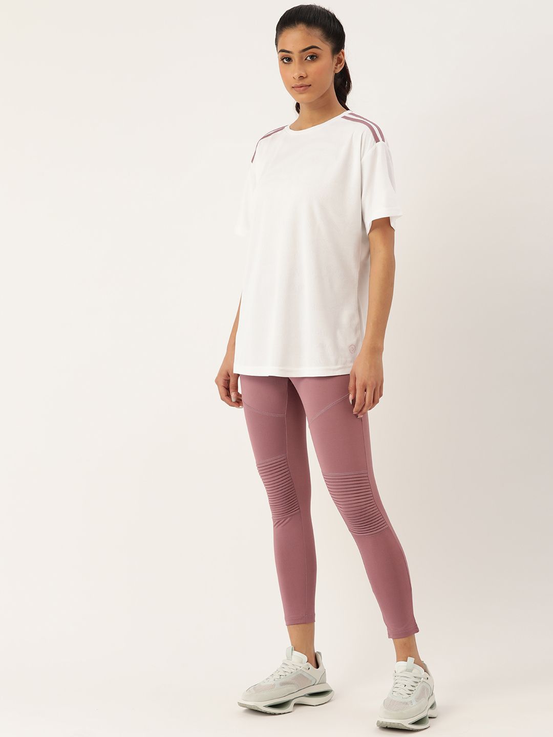 KICA Women White & Pink Top with High Waisted Ribbed Detailing Leggings Price in India
